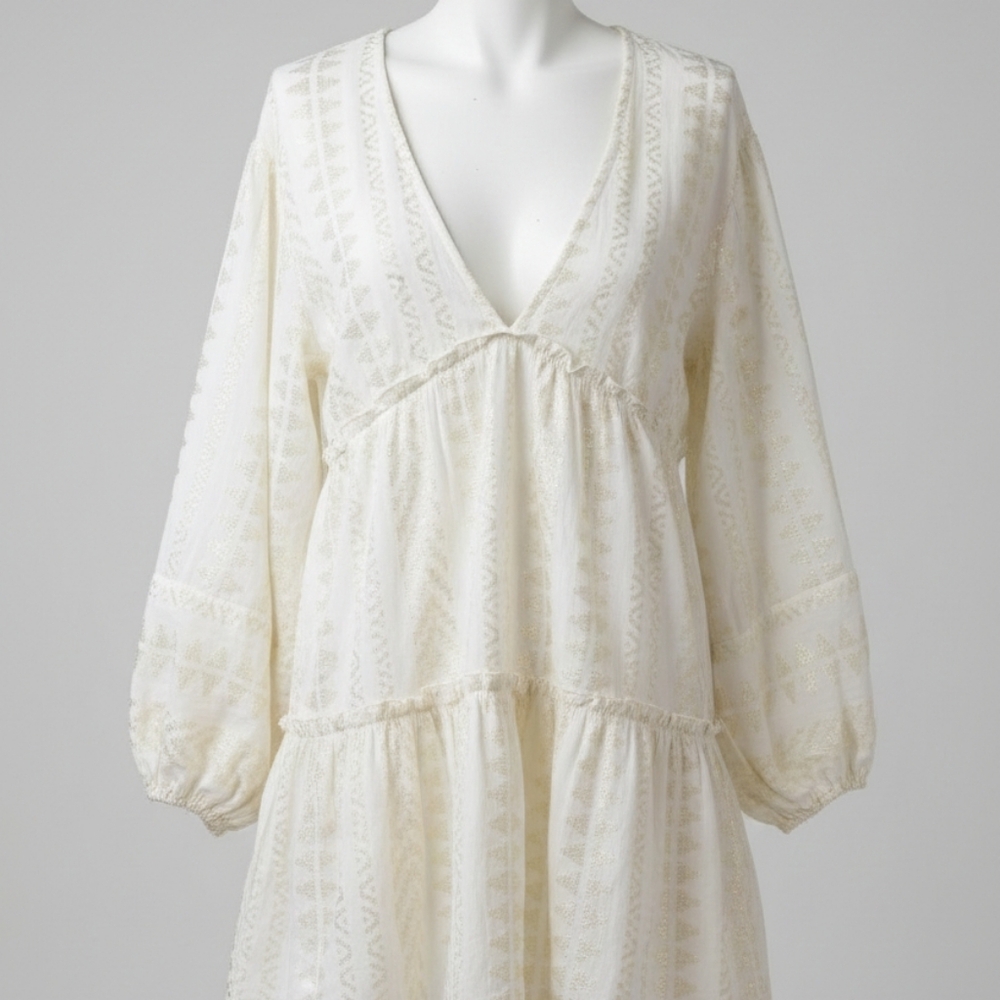 [[Blue Island]] Elegant White Dress With Gold Detail.